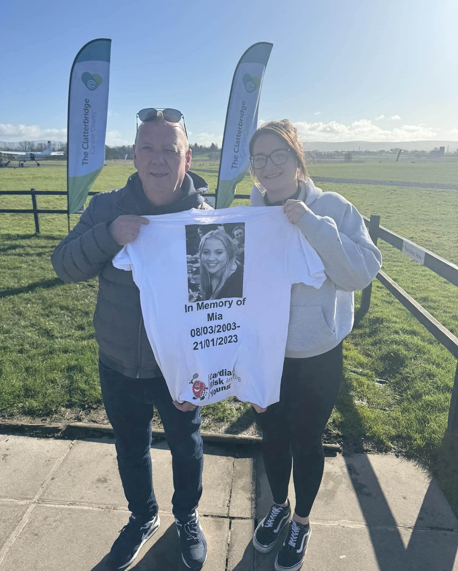 Lauren and Ian Parker just before their skydive in memory of Mia Jennings